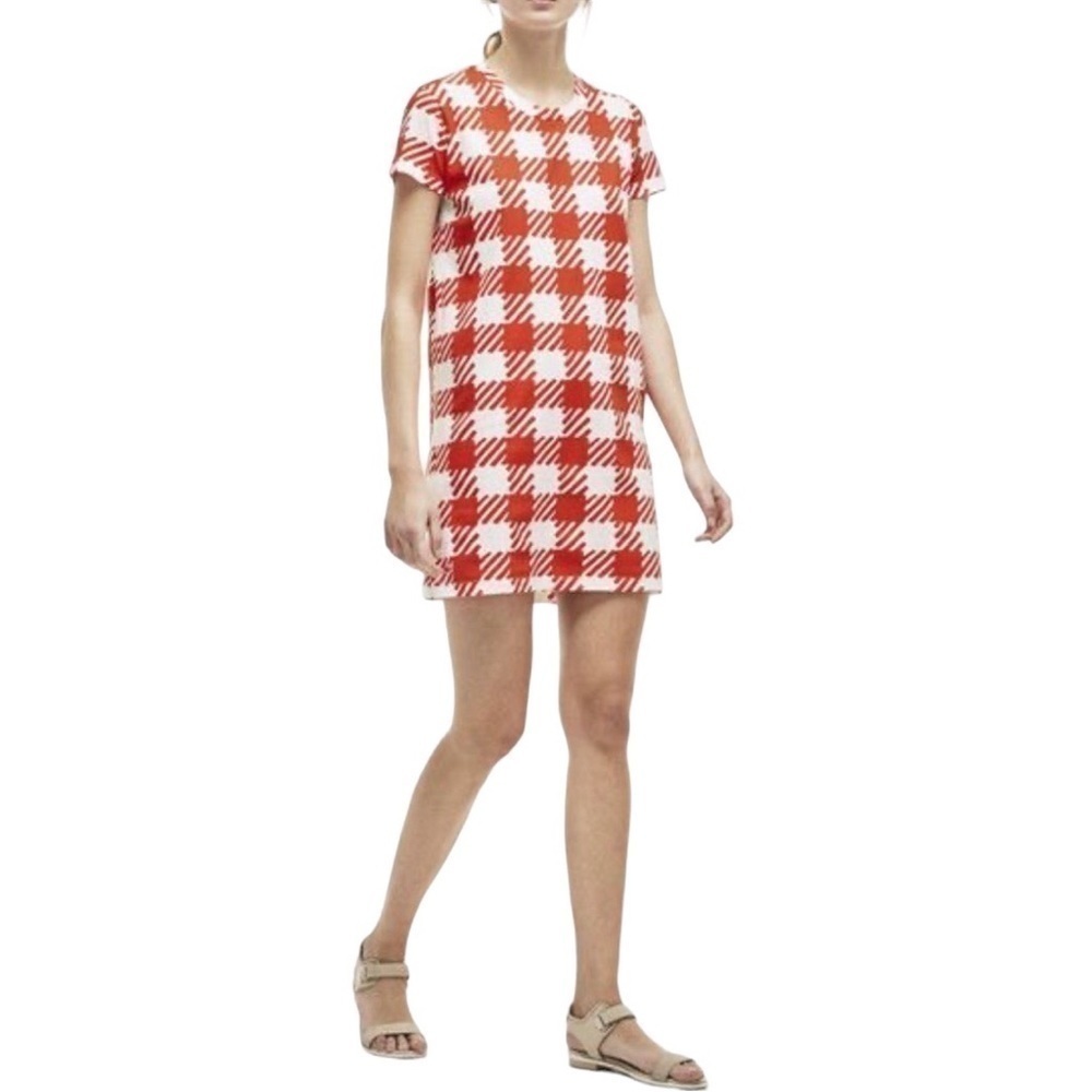 Lacoste Gingham Orange White T Shirt Dress 38  0542